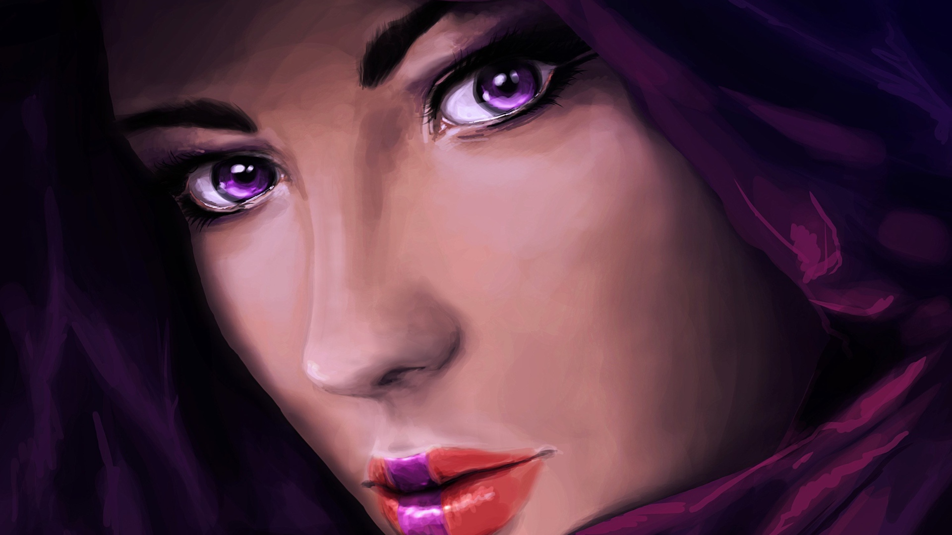 Изображение девушки с сиреневыми глазами