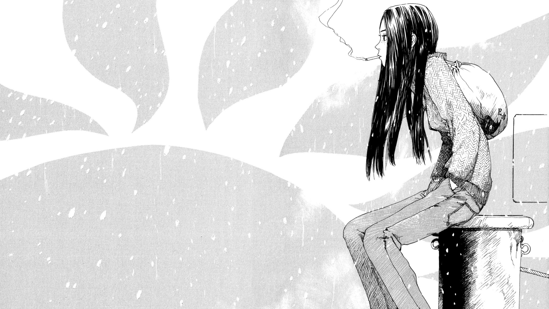 Нарисованная девушка с сигаретой в зубах