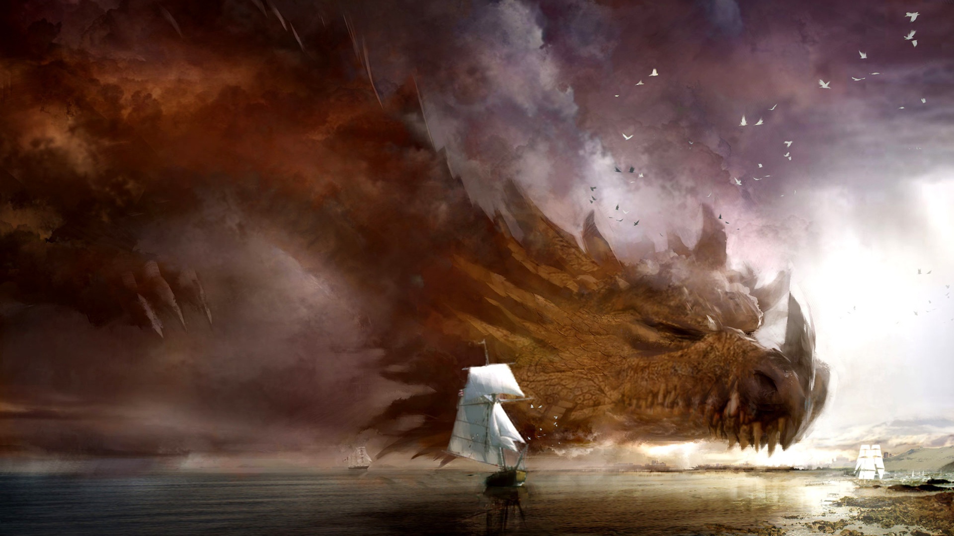 Огромный дракон в море