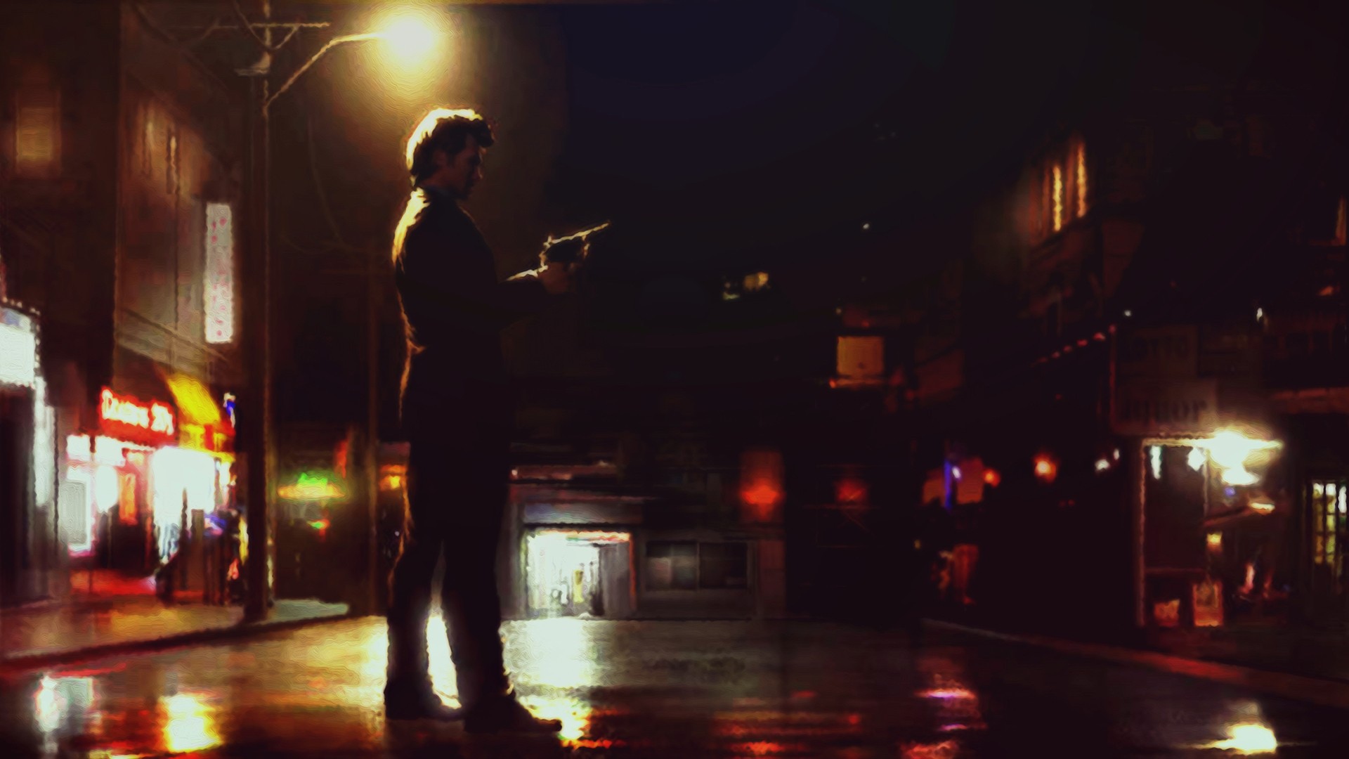 Мужчина с пистолетом на ночной улице