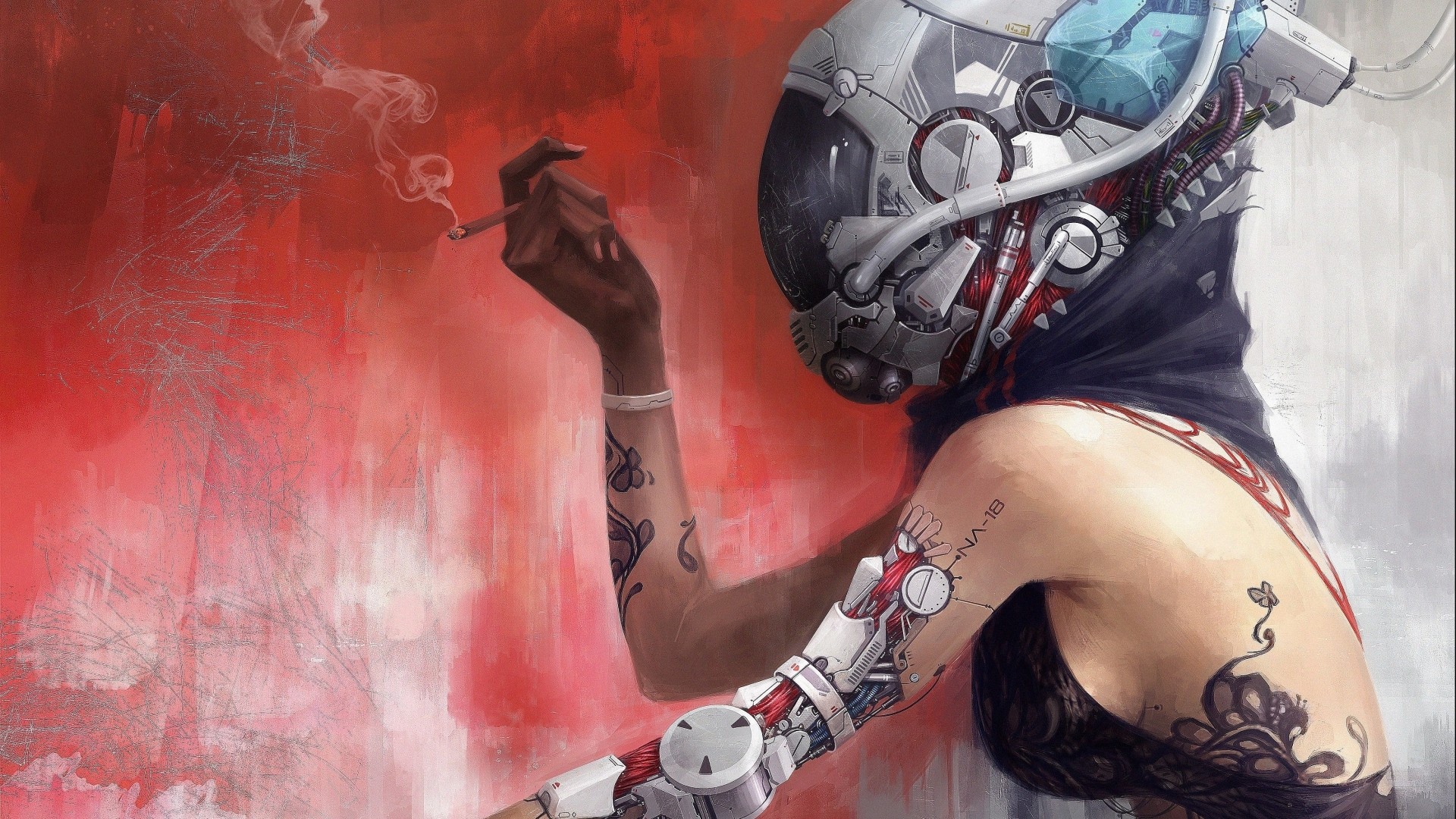 Андроид курит сигарету