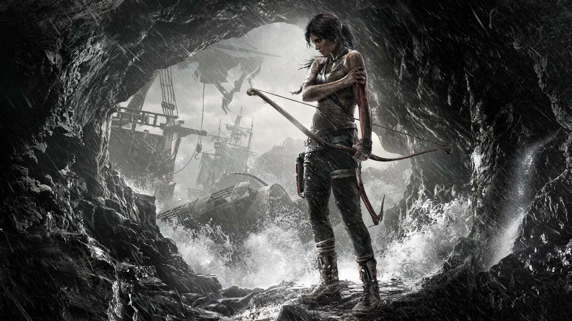 Лучница среди брызг в пещере