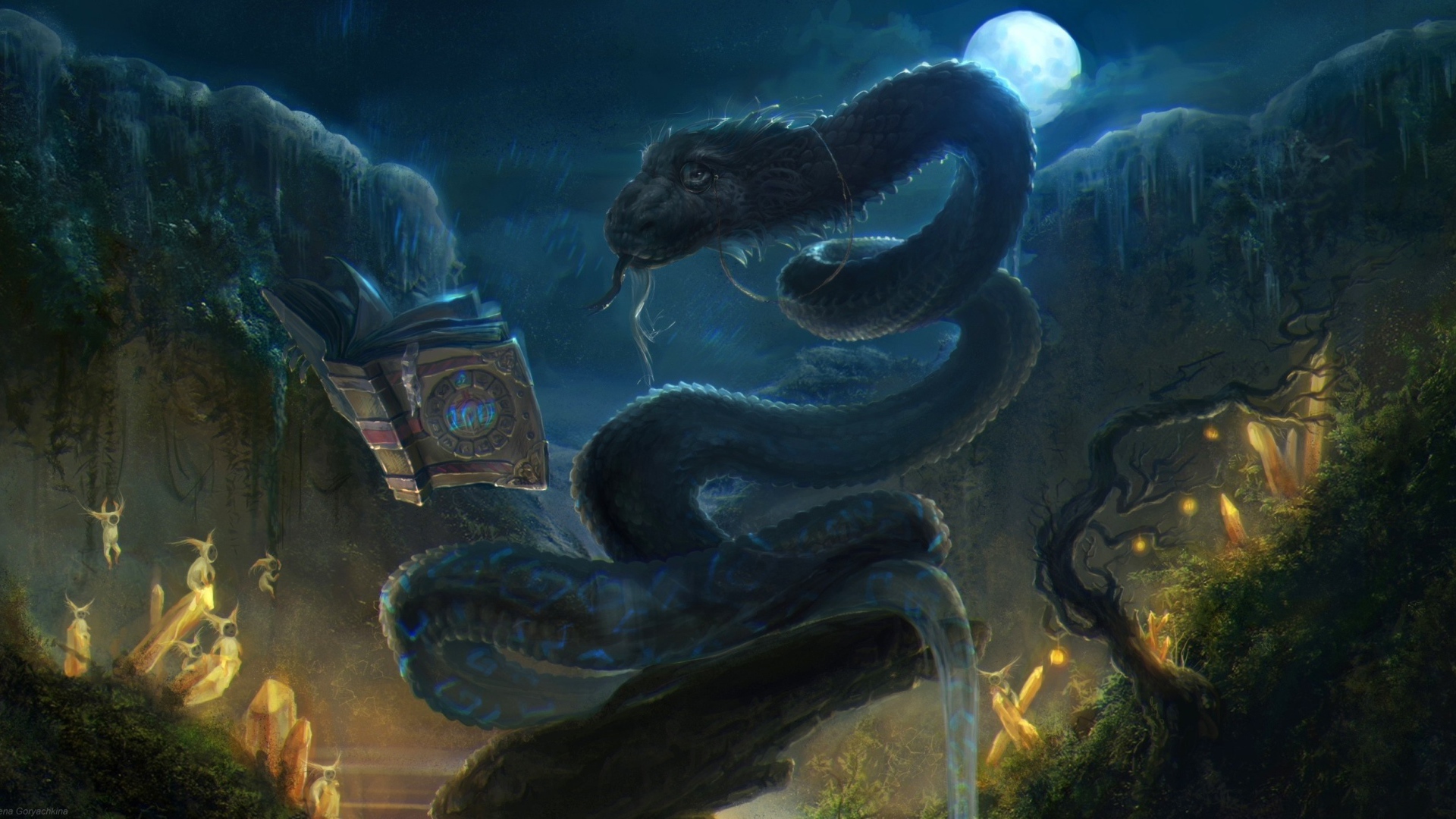 Дракон читает магическую книгу