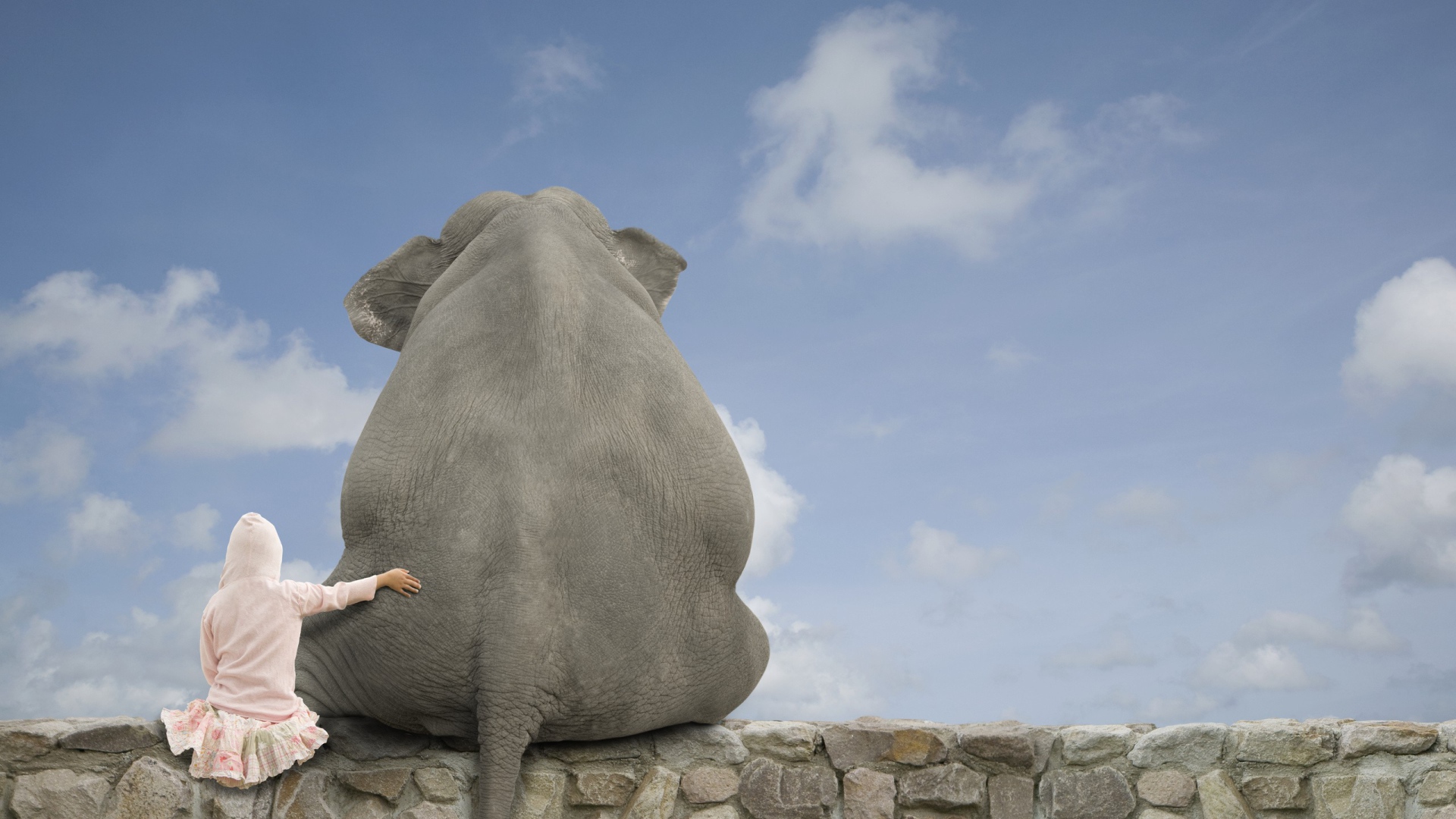 Девочка обнимает слона