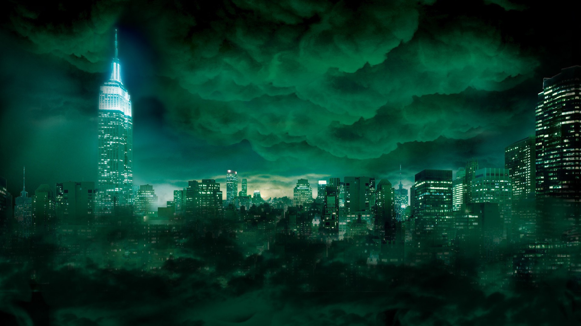 Мегаполис в зеленом тумане