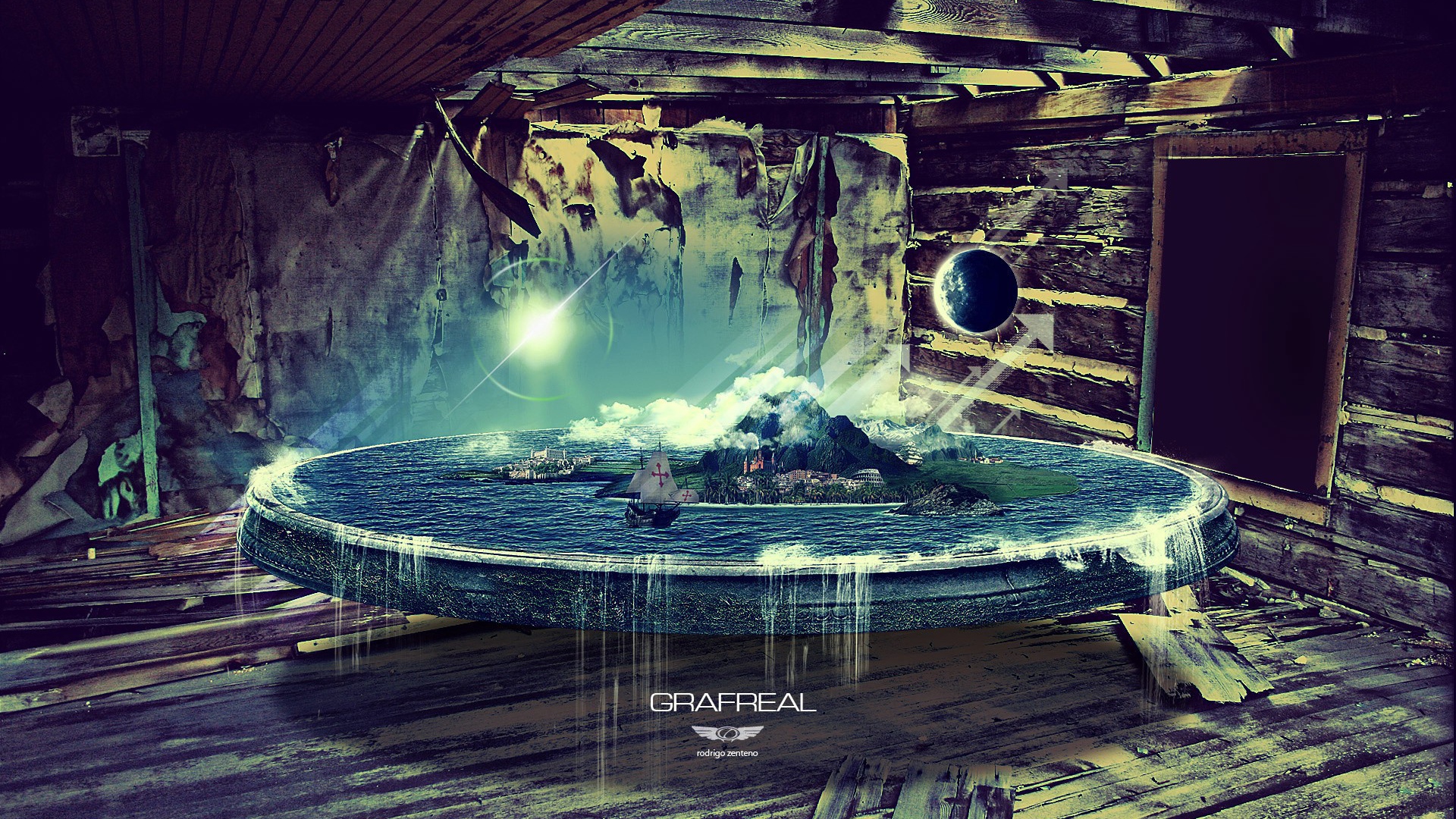 Модель мира на столе в старой хижине