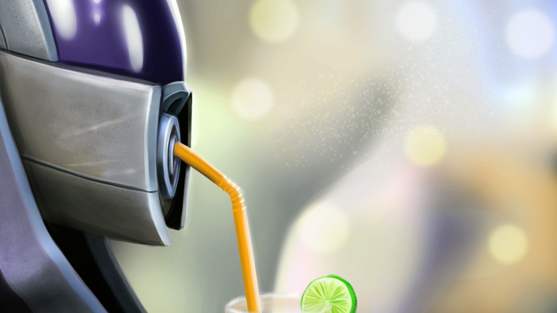 Робот пьет коктейль через соломинку