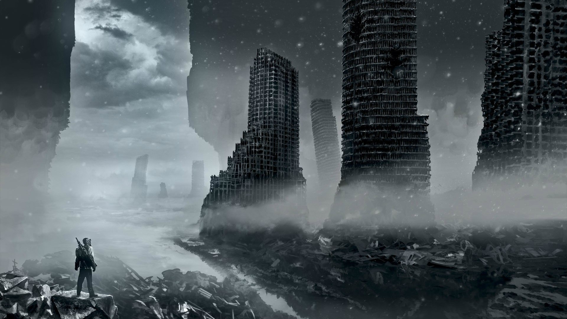 Руины небоскребов после бомбардировки