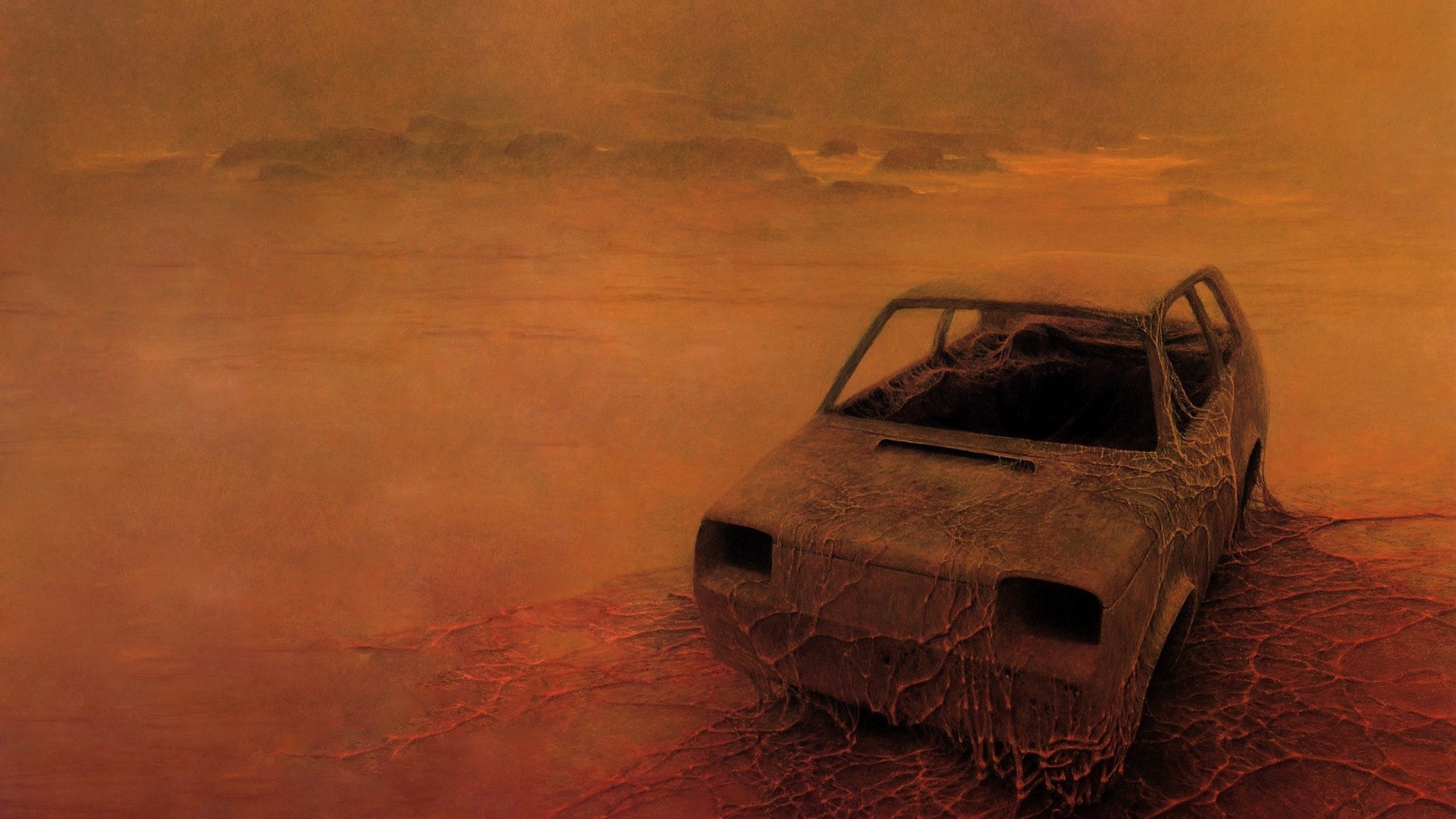 Ржавый корпус авто во всемирной пустыне