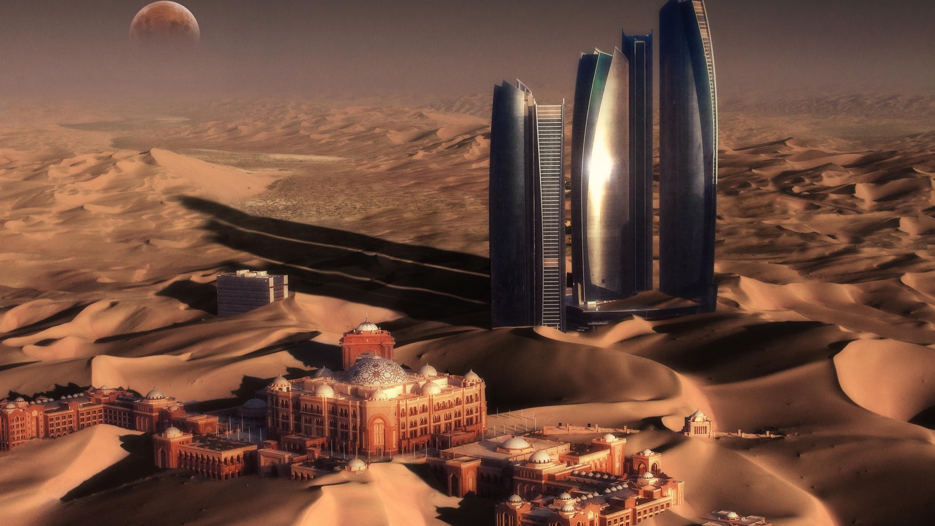 Небоскребы в песках пустыни