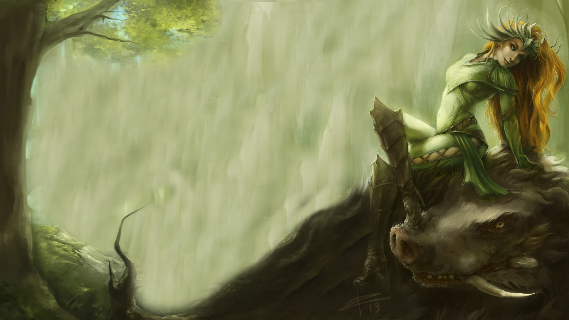 Артемис на лесном звере, игра Smite