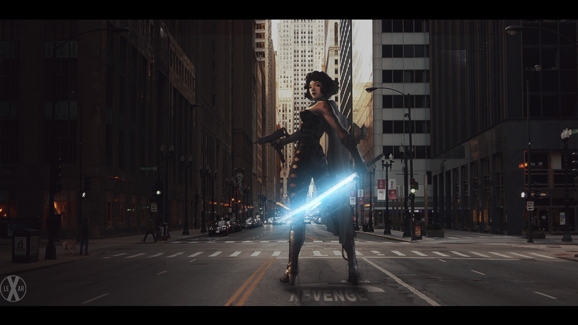 Девушка с мечом на улице, игра Gunz