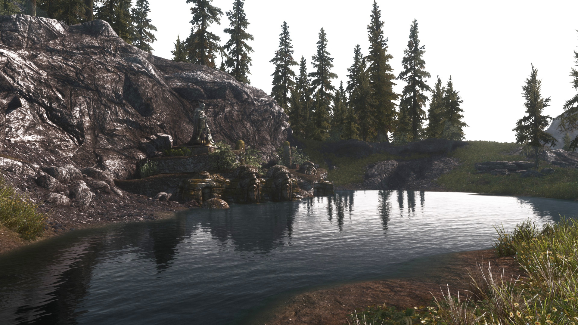 Озеро у камня в игре The Elder Scrolls V Skyrim