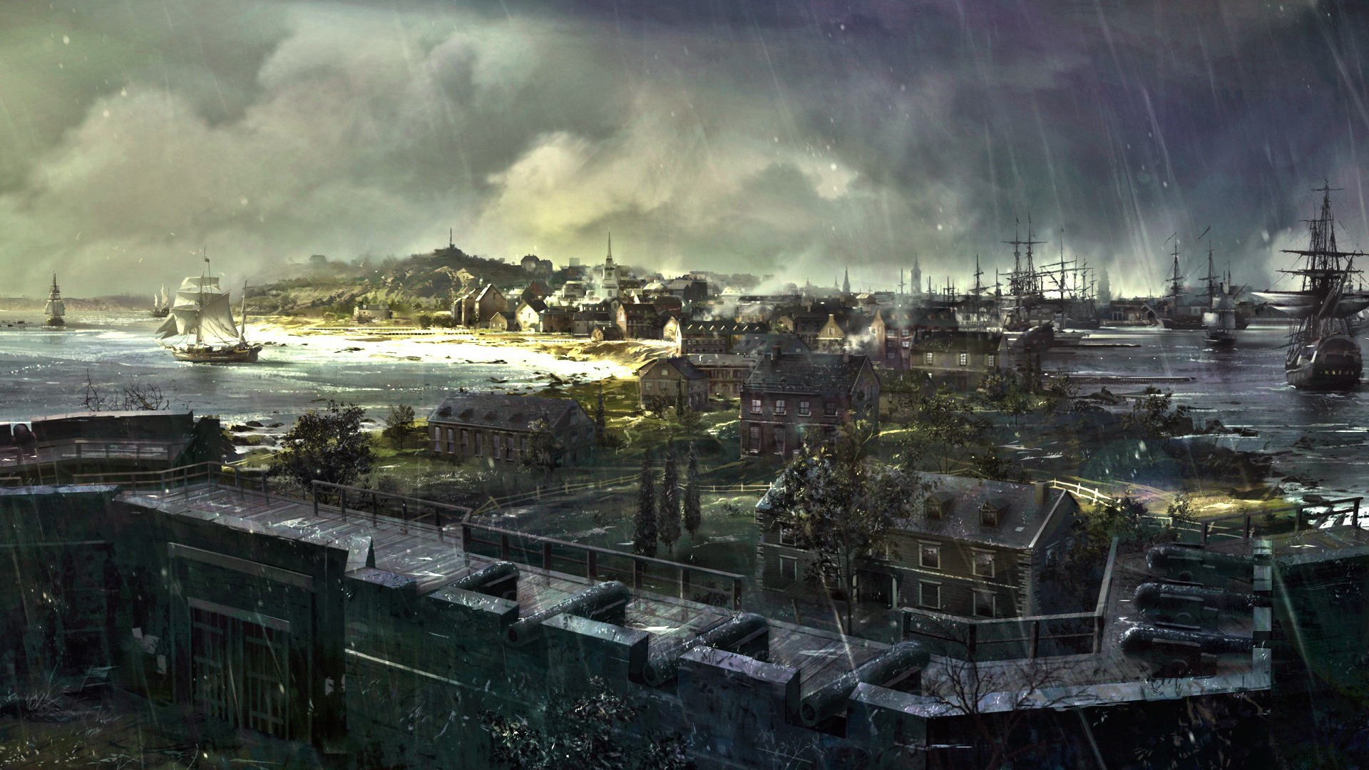 Дождь над городом в игре Assassin's Creed 3