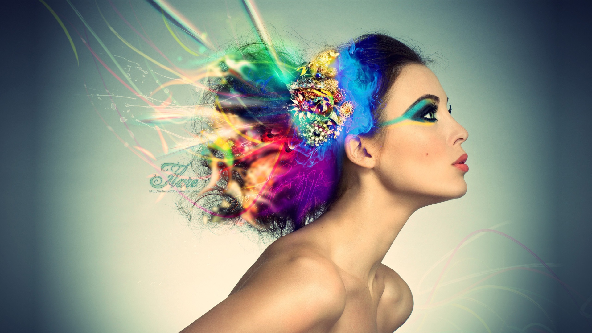 Радуга в волосах у девушки