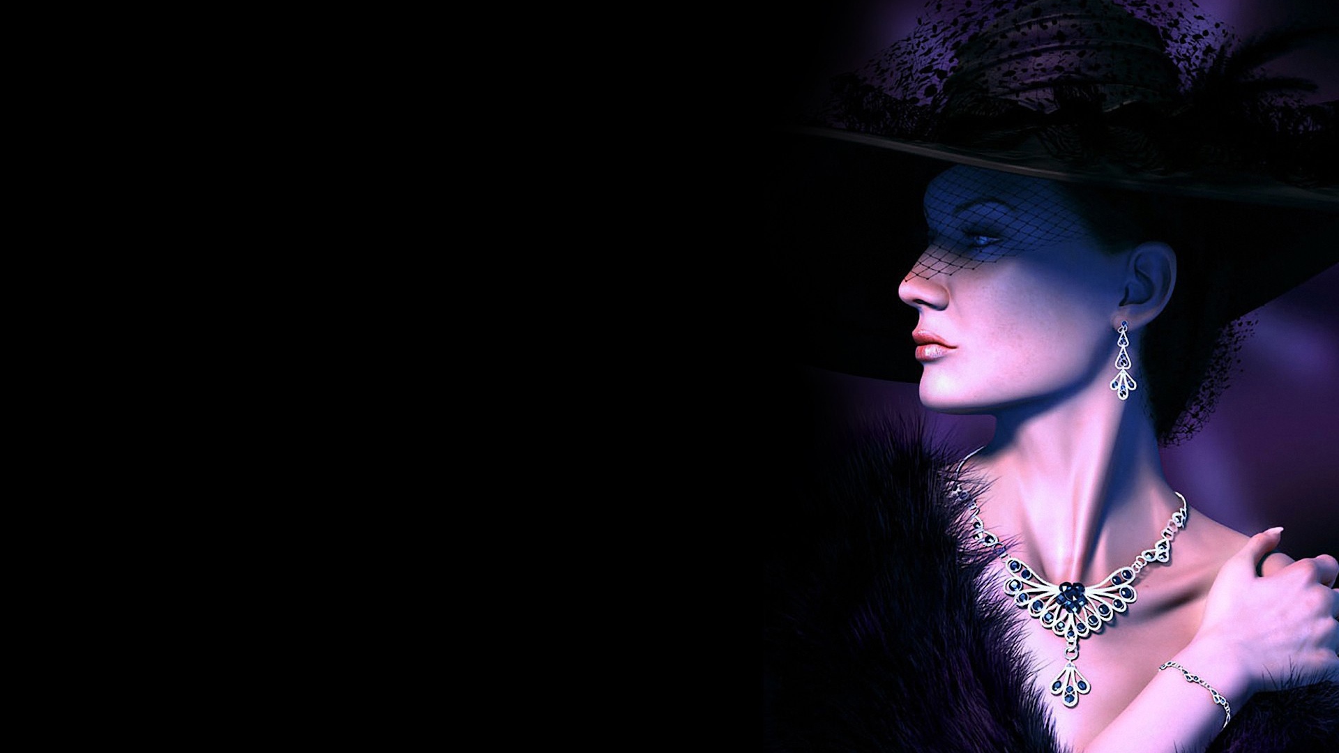 Девушка в старинной шляпе, черный фон