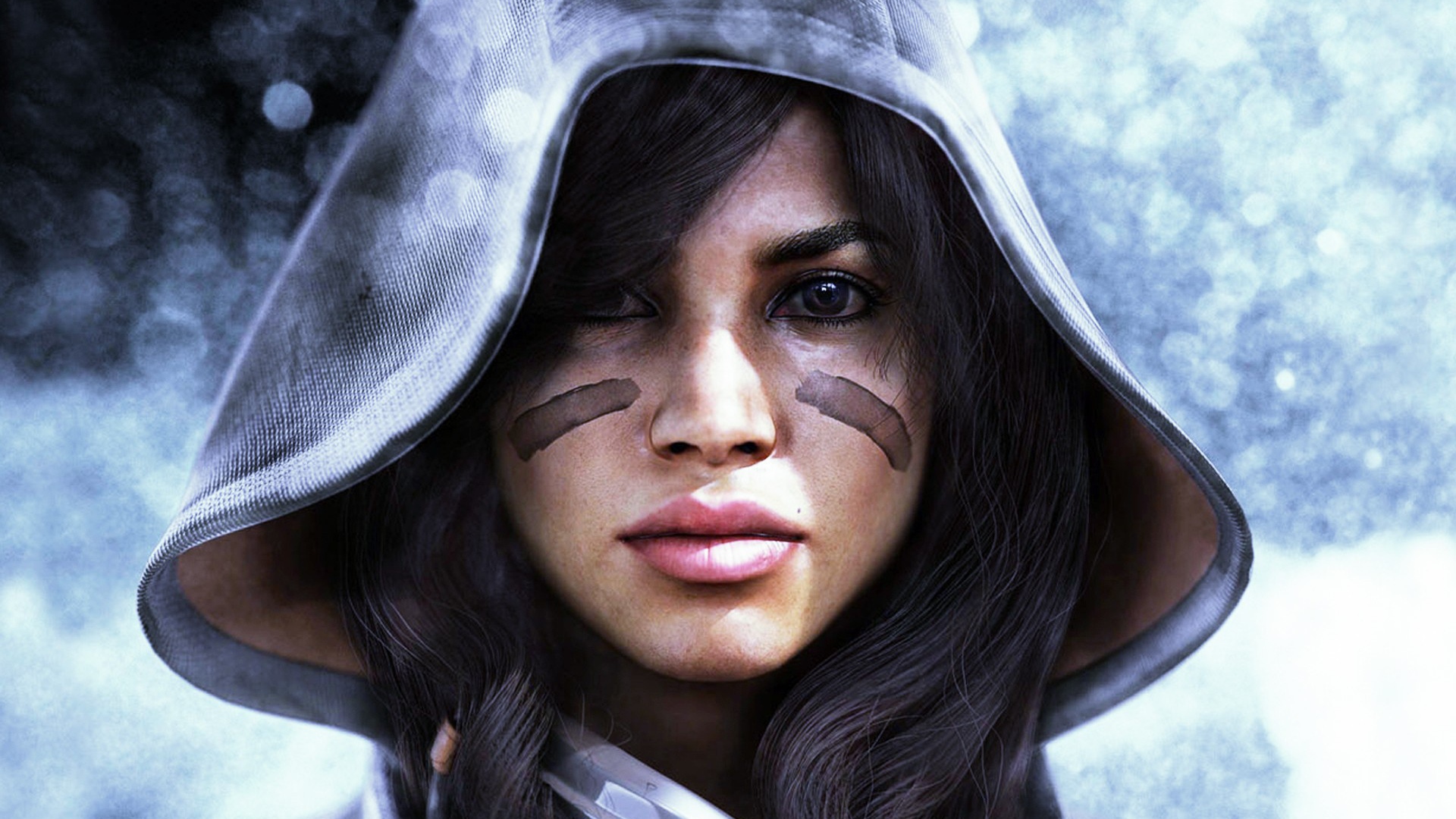 Девушка в капюшоне и боевой раскраске