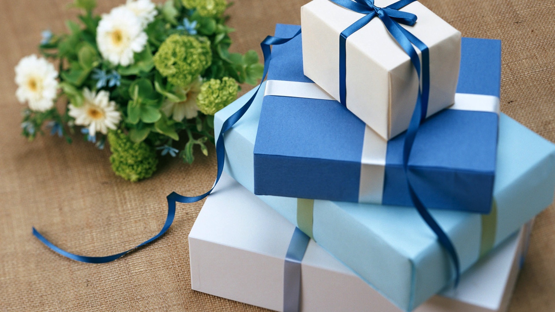 Bouquet and boxes with gifts for your favorite on March 8