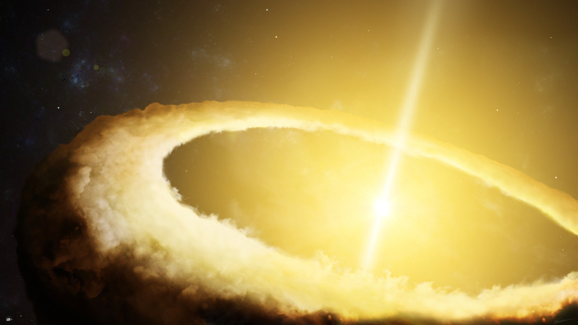 Луч плазмы пробил туманность в космосе