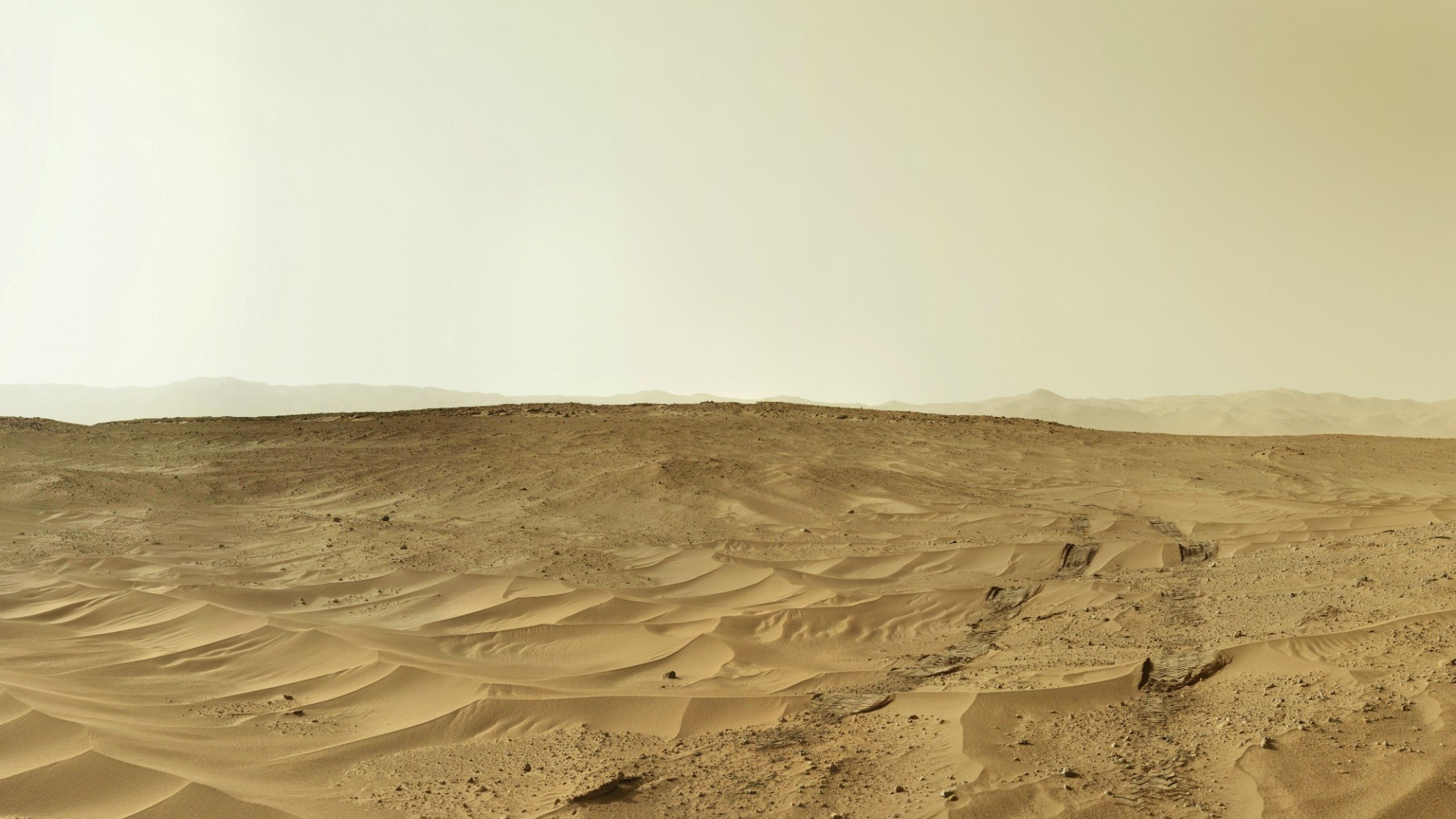 The surface of Mars filmed on the photo using the rover