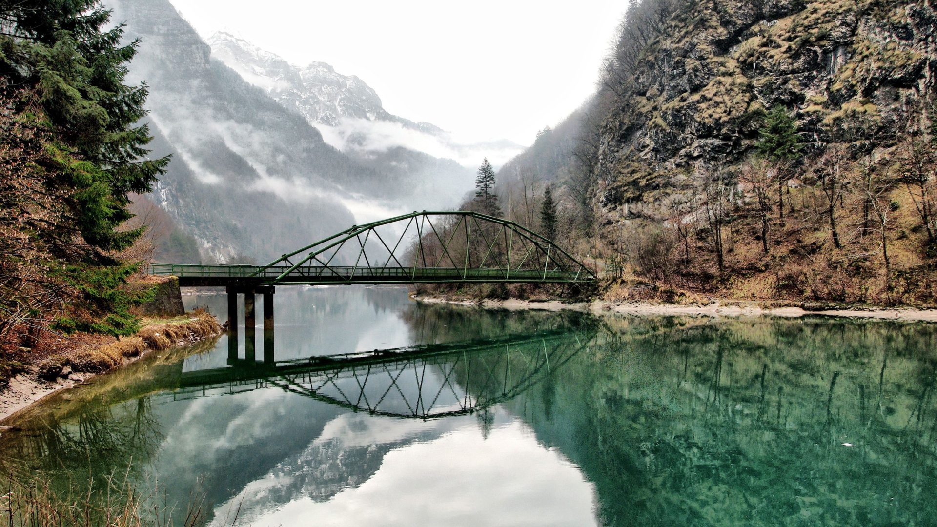 The bridge on the river in the mountains, France