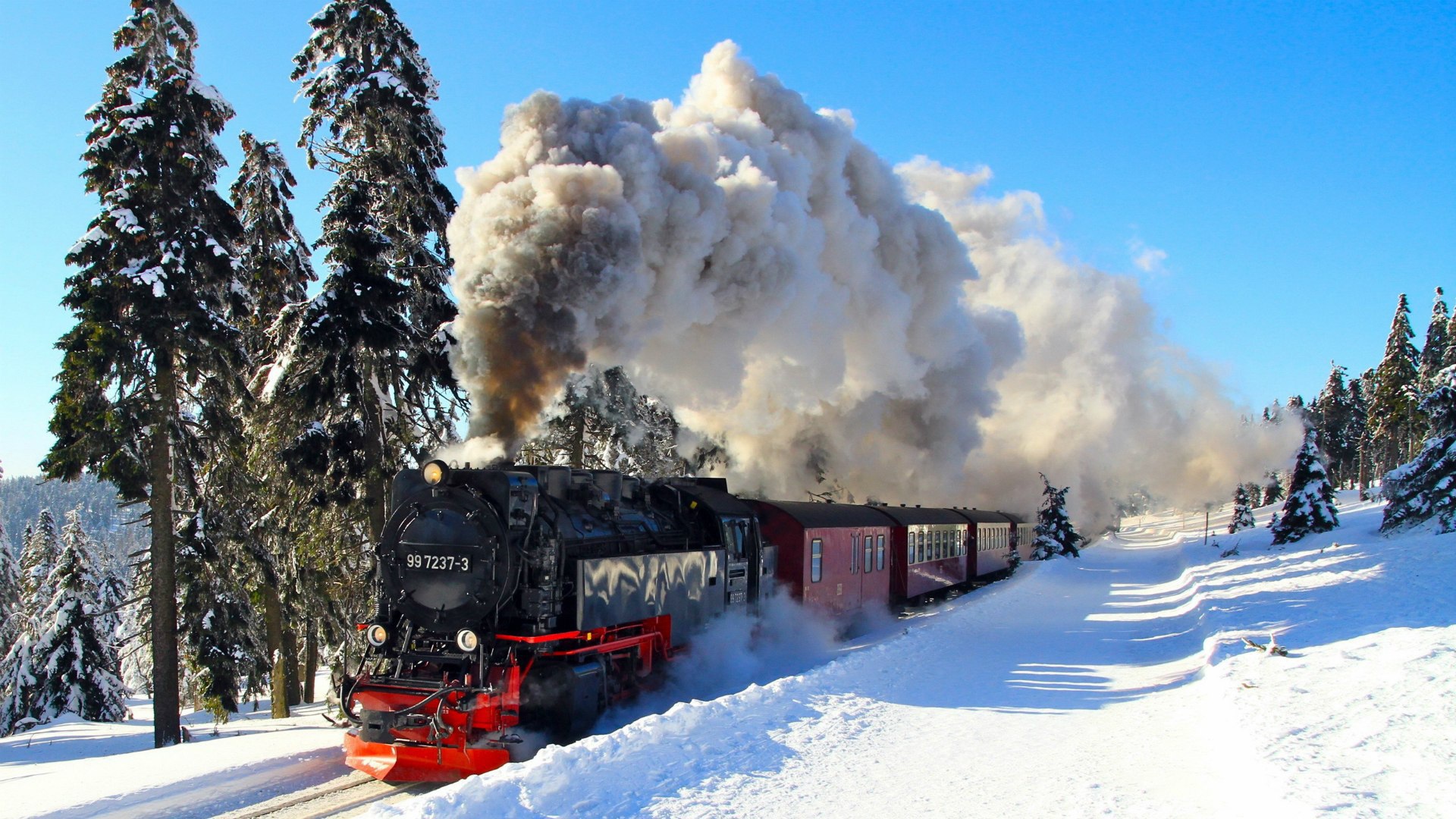 Паровой поезд в Гарц, национальный парк в Германии.