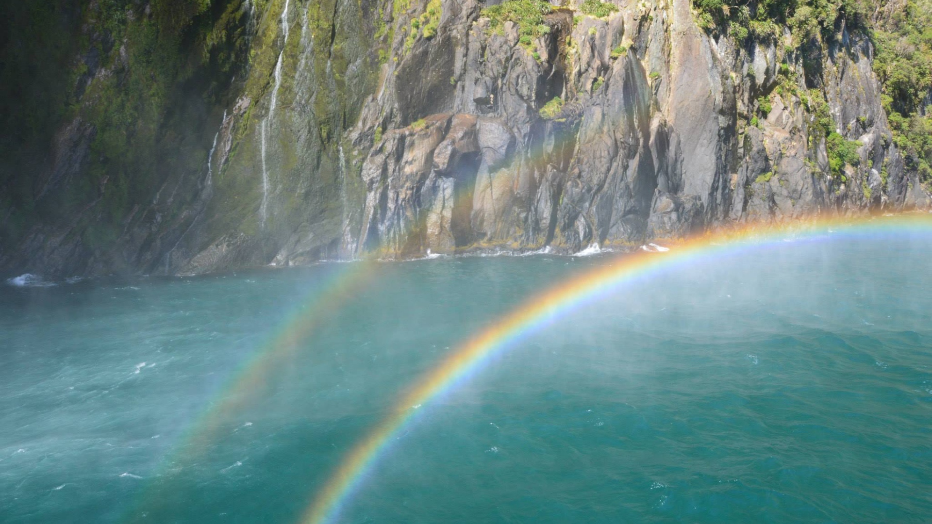 Rainbow in Milford Sound, New Zealand