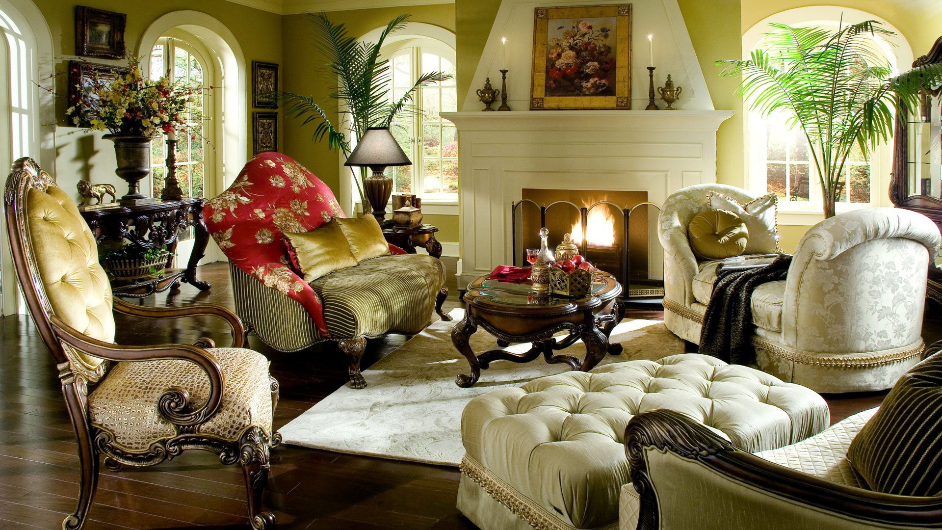 Комната с камином в стиле ретро