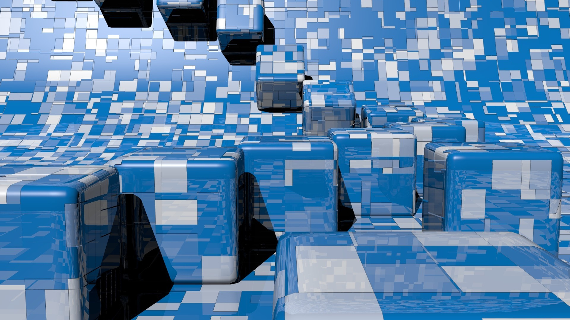 Сине - белые кубы 3D графика 