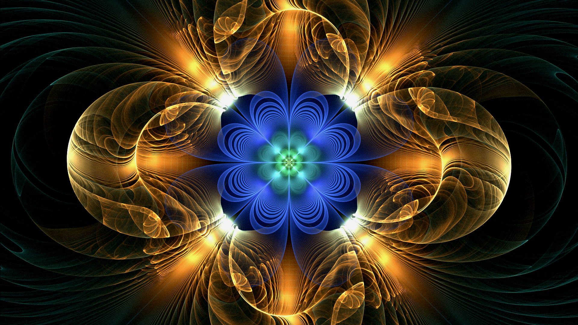 Желто голубой абстрактный фрактальный цветок 