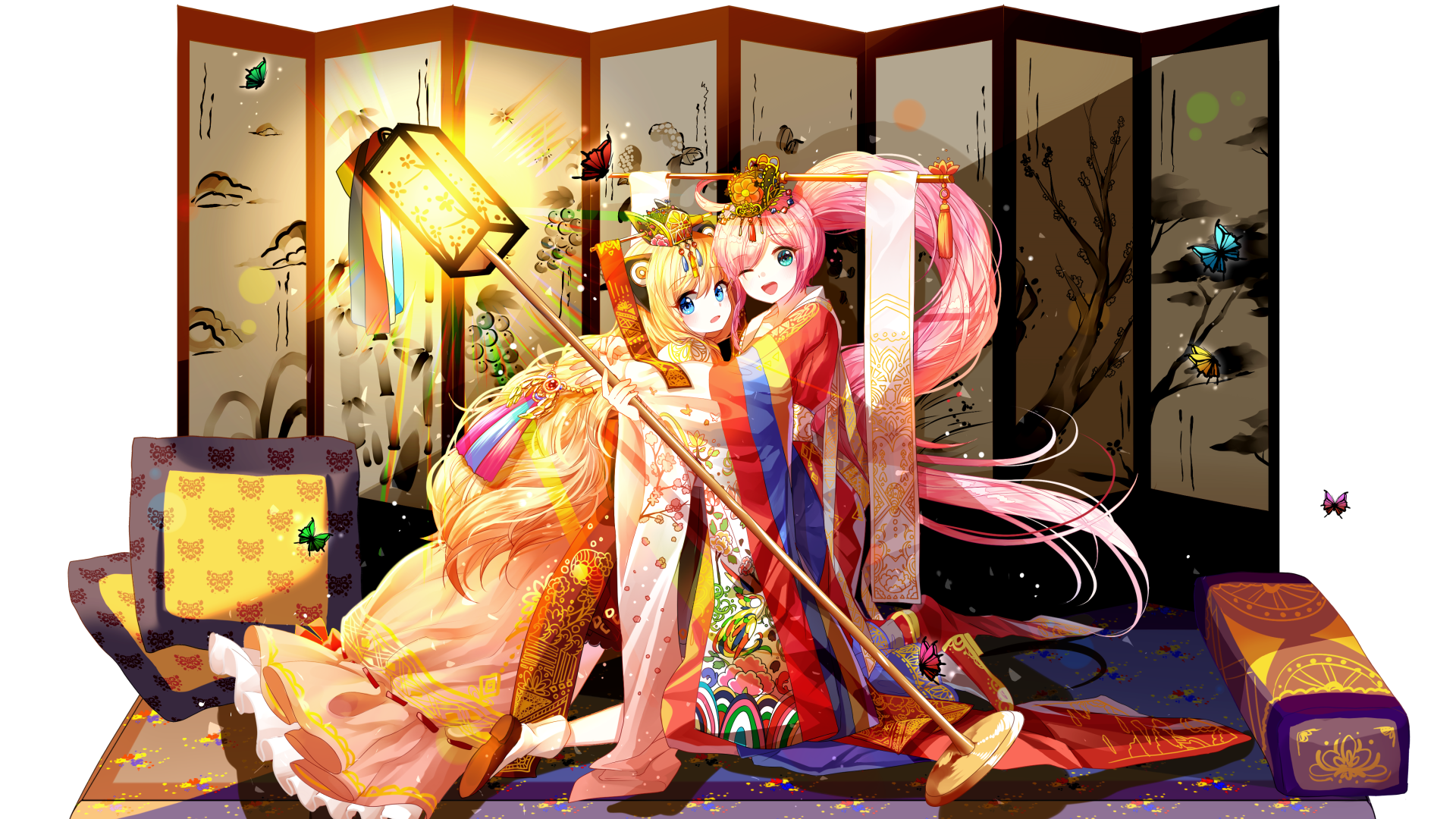 Две девушки в костюмах, аниме  Вокалоид