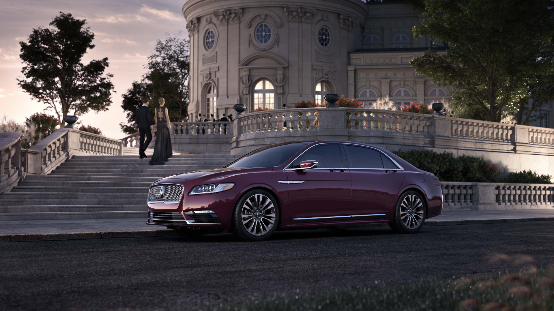 Стильный бордовый автомобиль Lincoln Continental, 2017