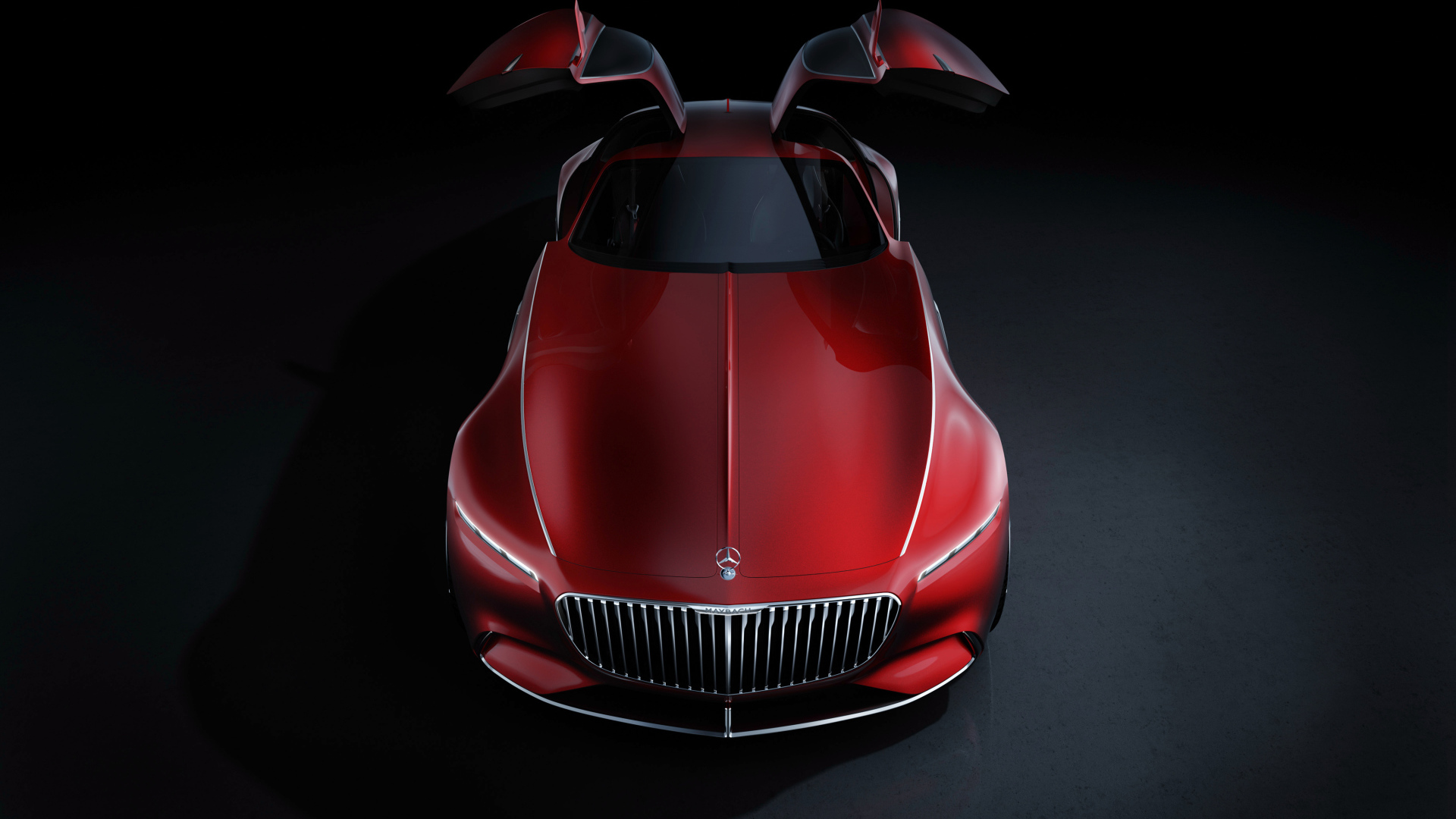 Красный автомобиль  Vision Mercedes-Maybach 6 с открытыми дверями 