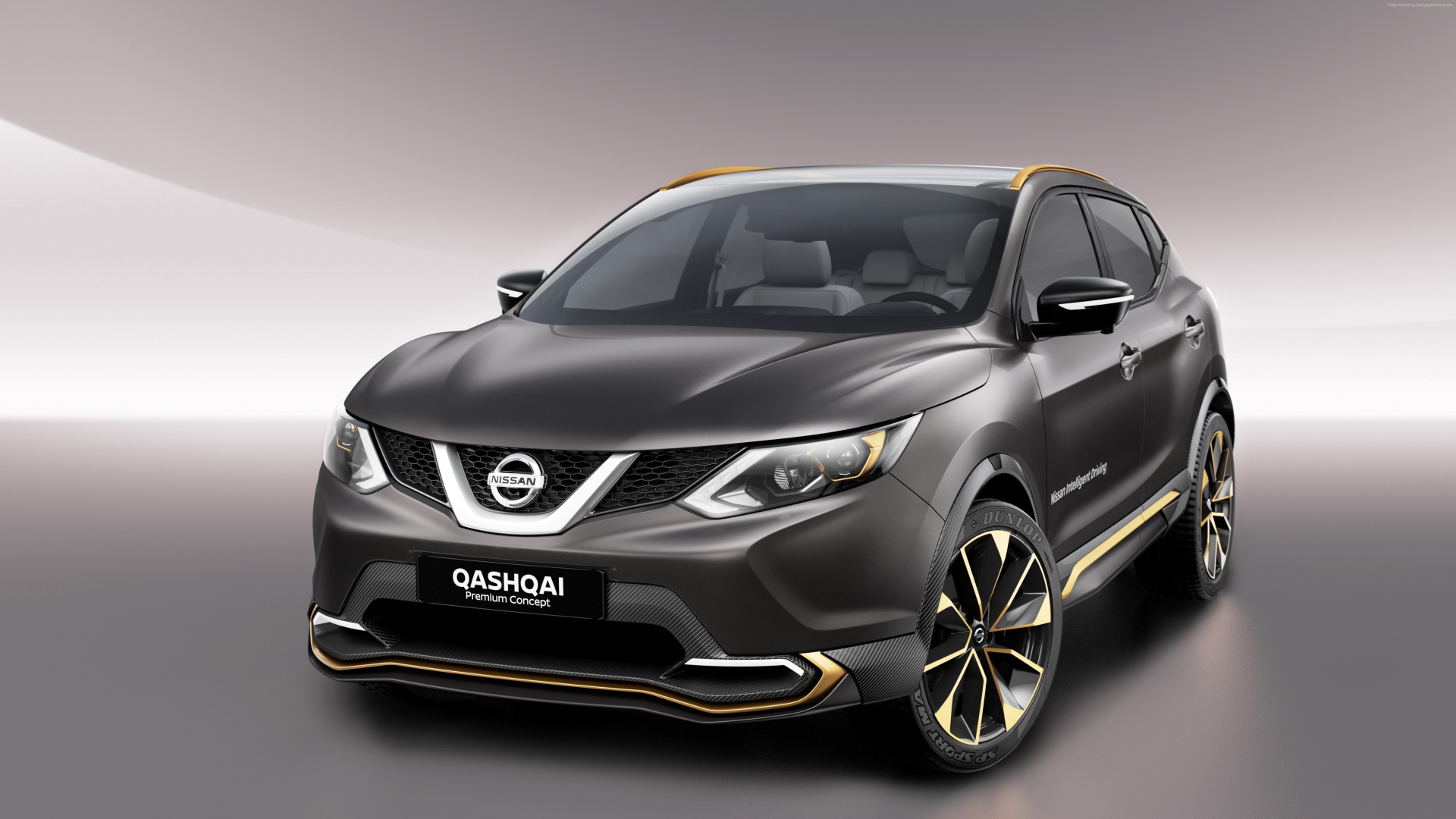 Серебристый кроссовер Nissan Qashqai, 2017 на сером фоне