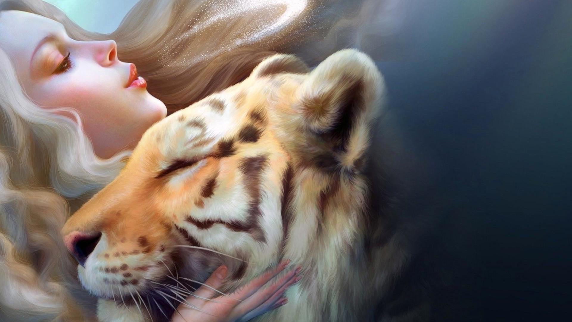 Красивая молодая девушка с тигром