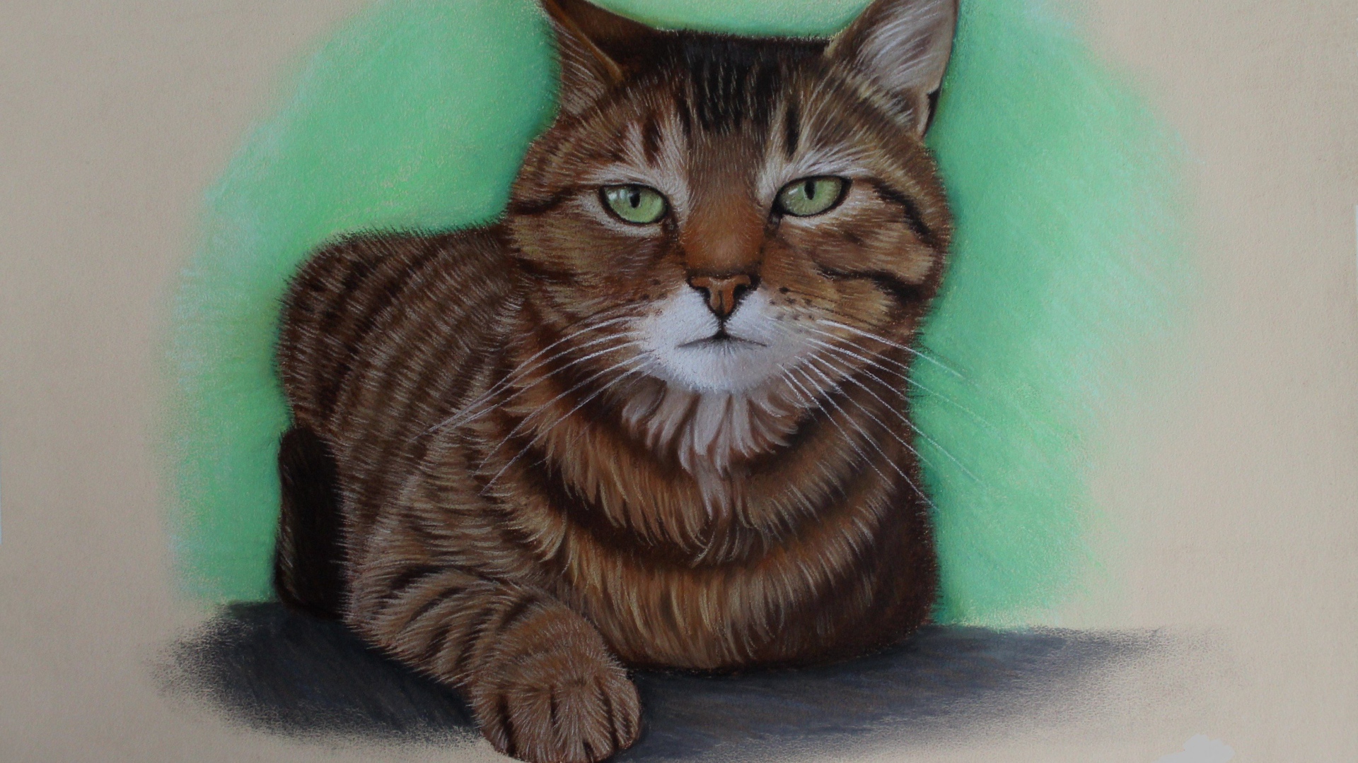 Нарисованный зеленоглазый кот