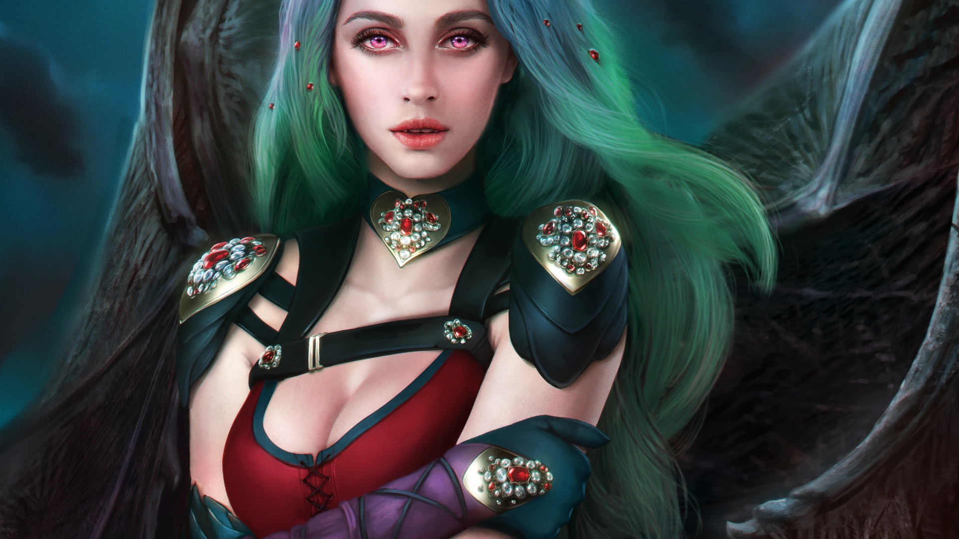 Фантастическая девушка с зелеными волосами королева вампиров