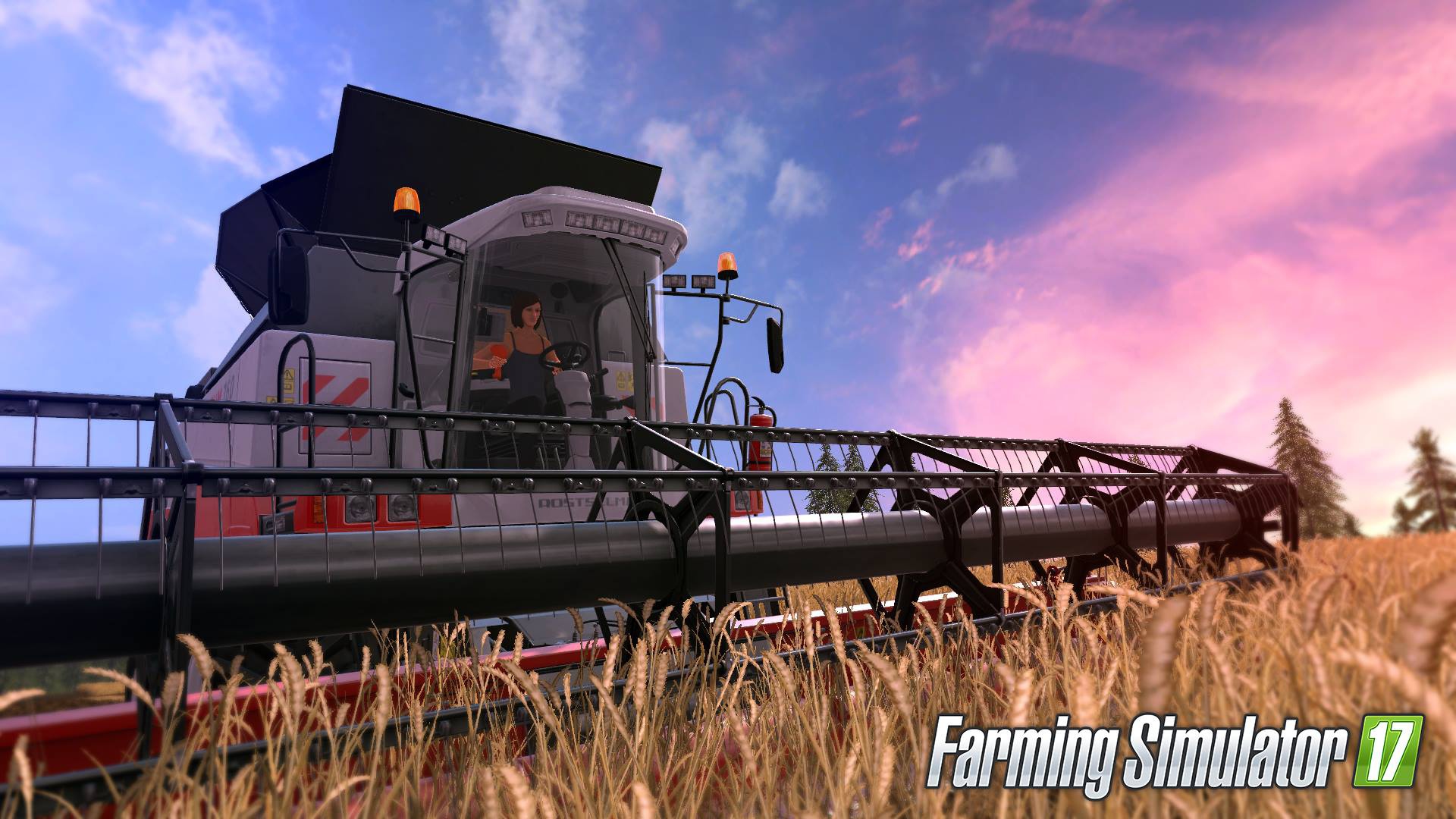 Зерноуборочный комбайн убирает пшеницу игра Farming Simulator 2017 