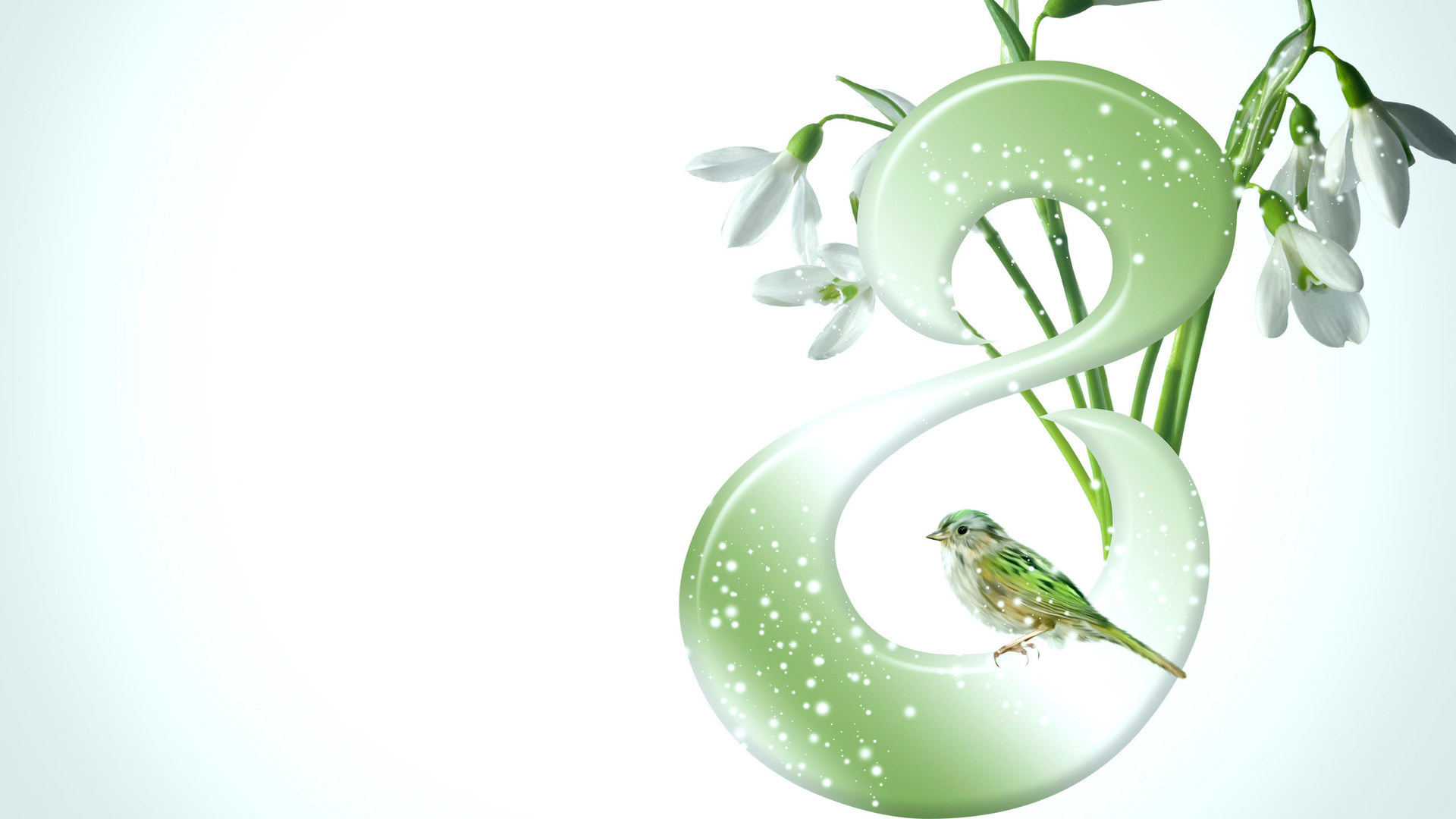 Подснежники и птичка на 8 марта