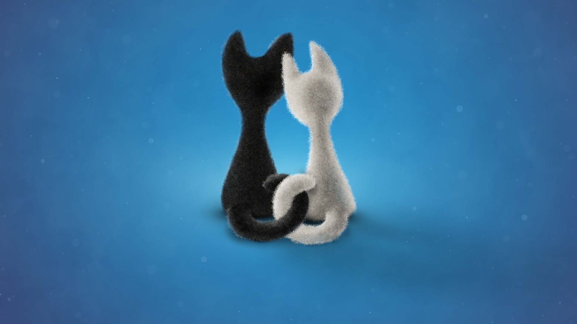 Влюбленные коты на синем фоне 