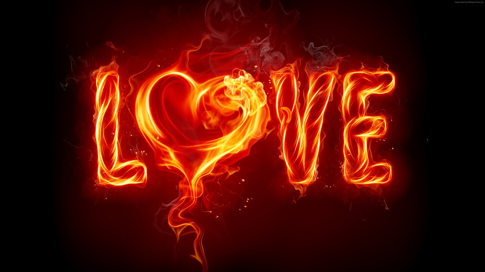Огненная надпись любовь на черном фоне