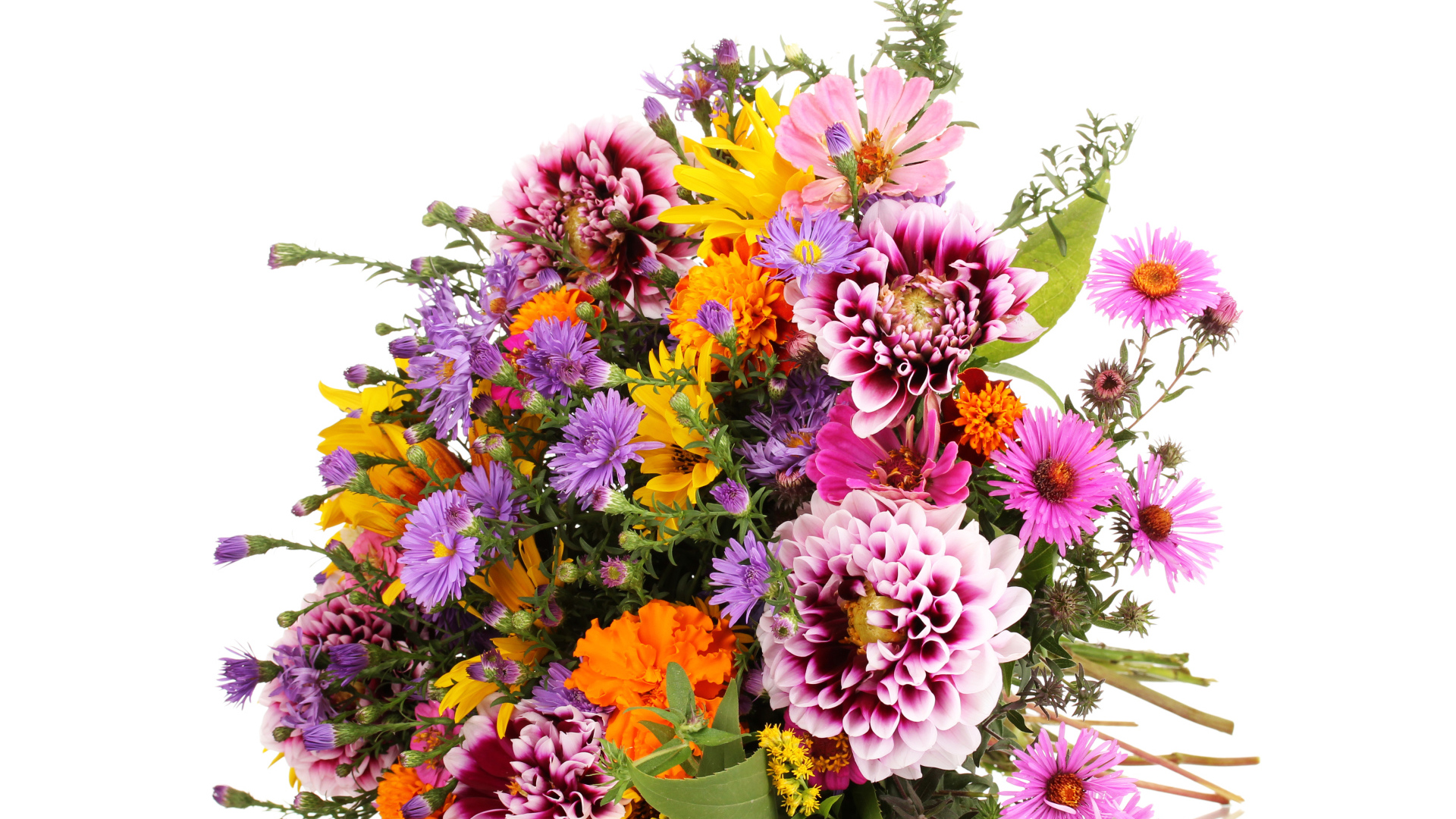 Красивый большой букет осенних цветов на белом фоне