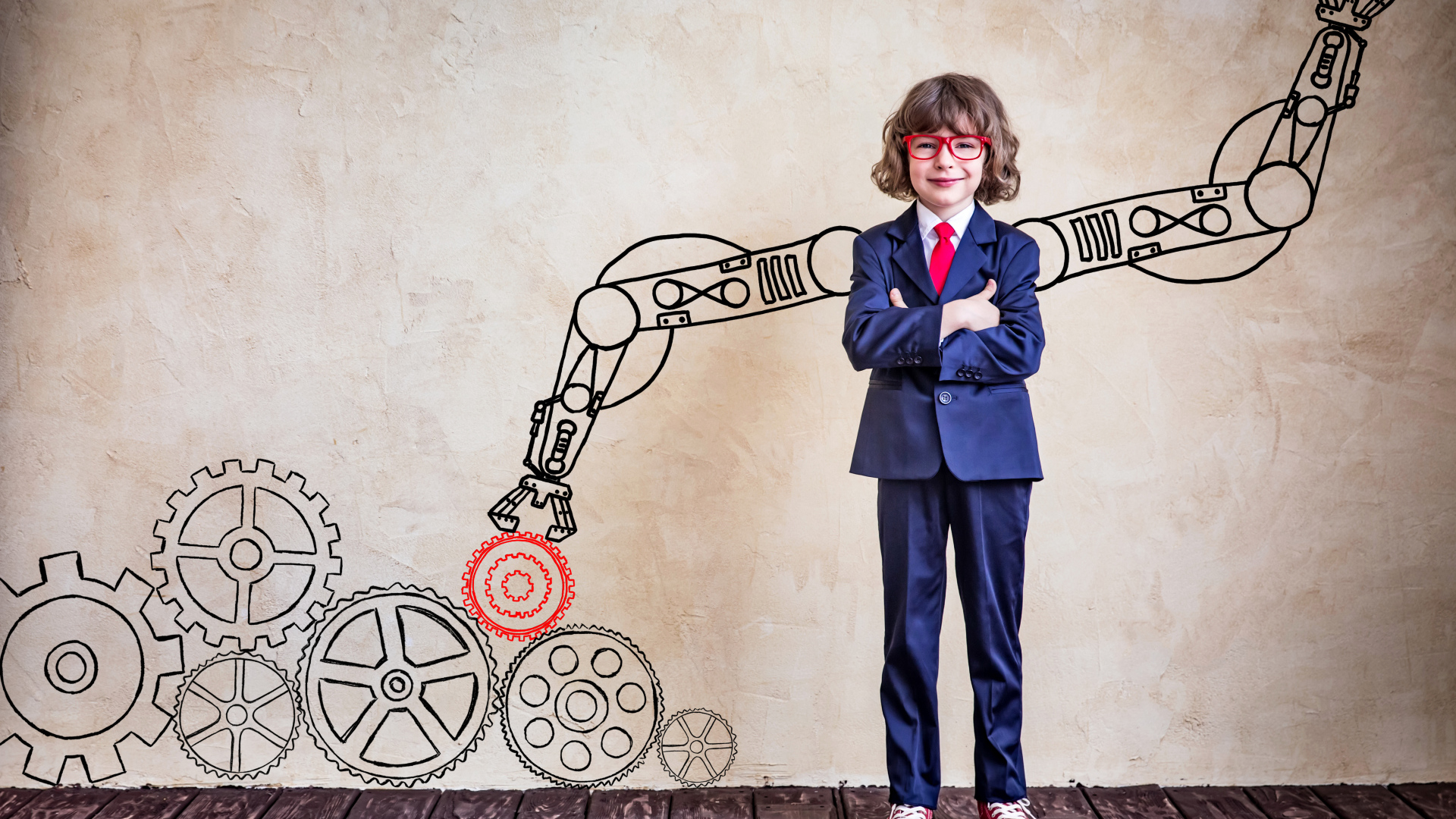 Маленький мальчик будущий ученый в костюме и очках