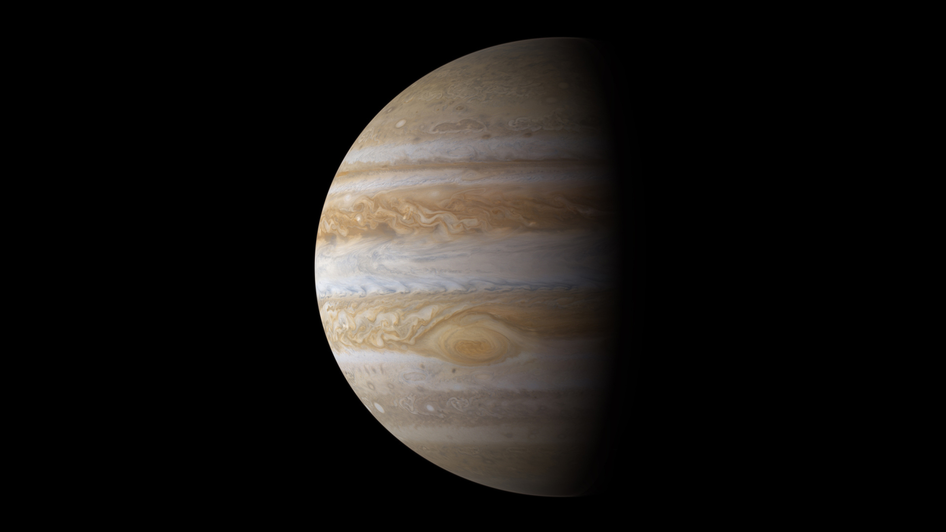 Пятая планета Юпитер с затемненной стороной 
