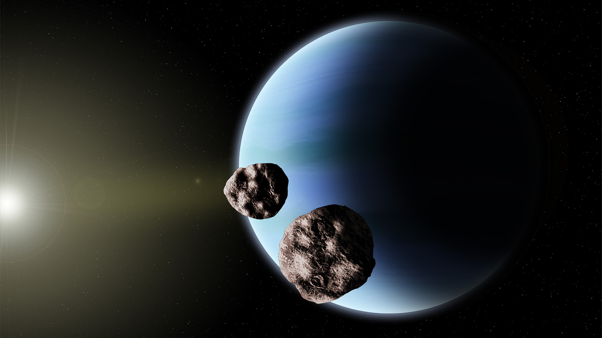 Полет астероидов рядом с планетой Нептун 