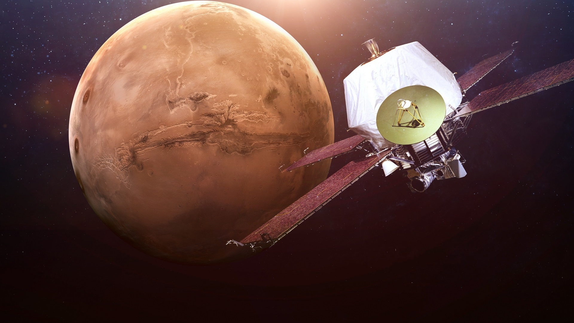 Межпланетная космическая станция Маринер на орбите планеты Марс 