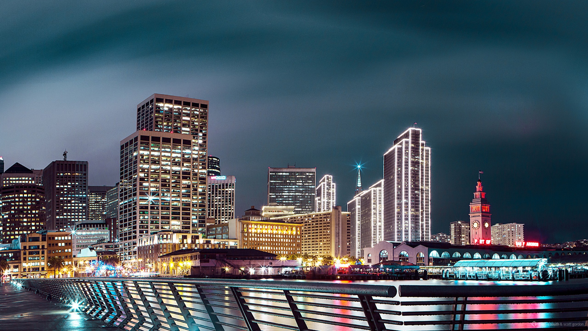 Красивый ночной город Сан - Франциско  