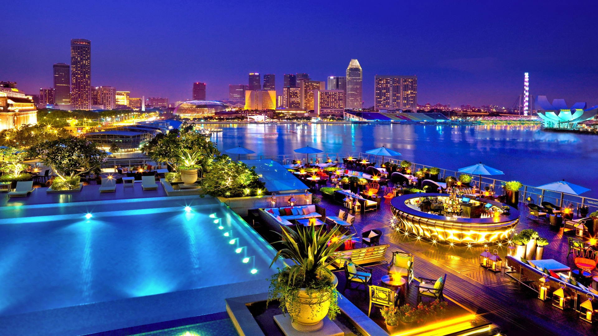 Панорама ночного города Сингапур, Азия 