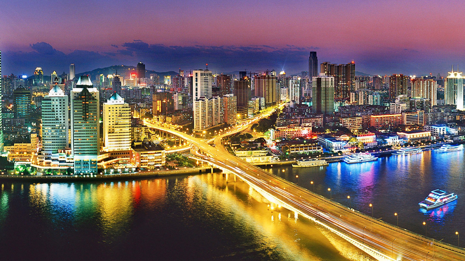 Вид на ночной город Гуанчжоу Китай 