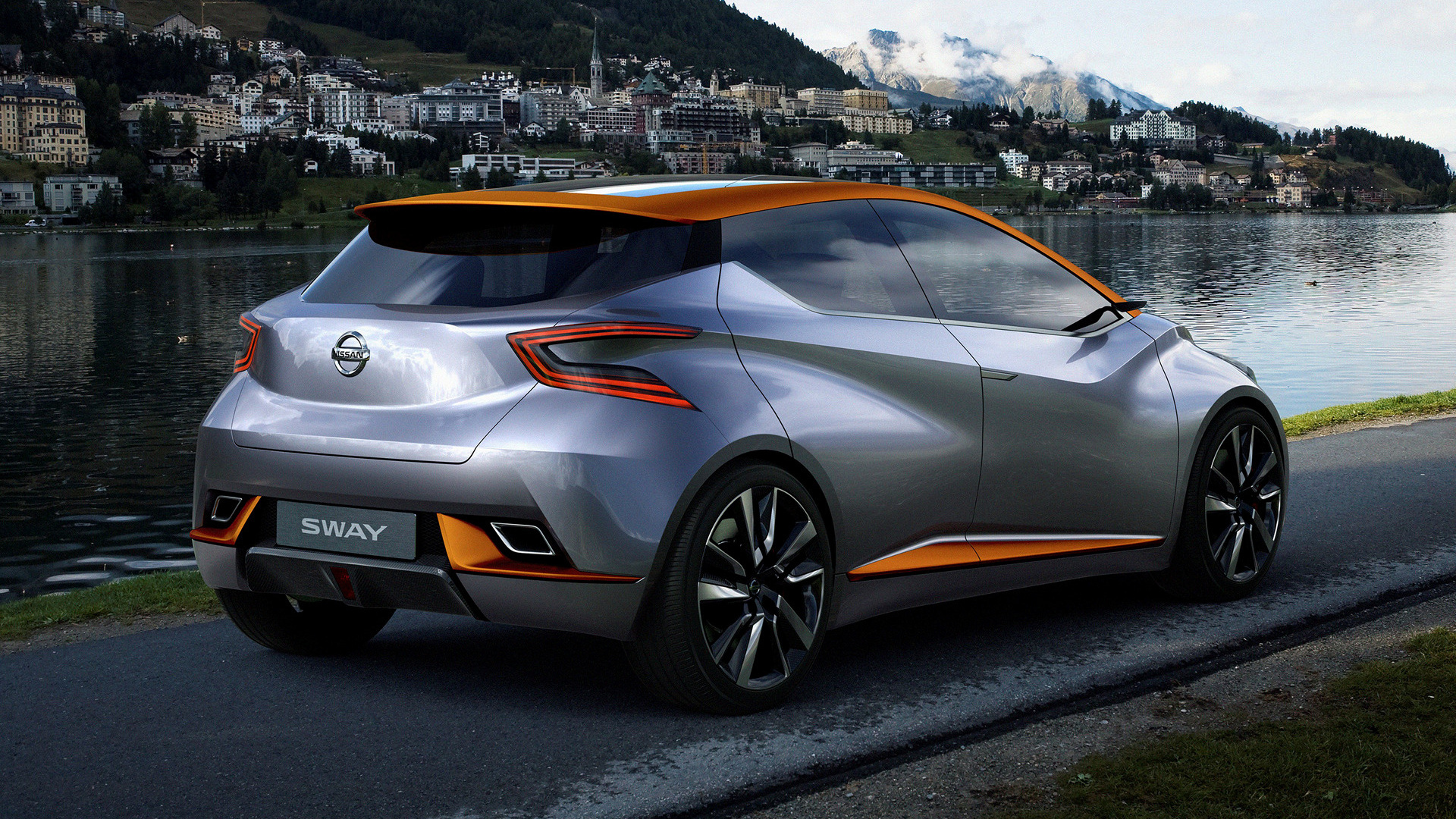 Серебристый электромобиль Nissan Sway 